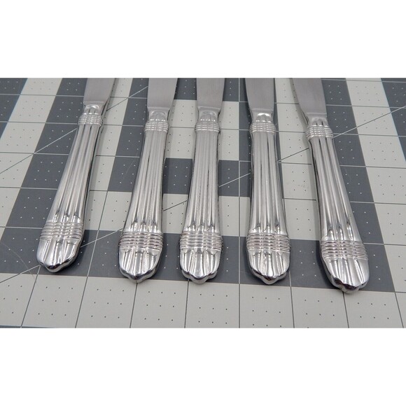 Hampton Silversmith Odyssey Dinner Knife Glossy Ribbed 18/10 Stainless Set of 5 - Picture 6 of 7